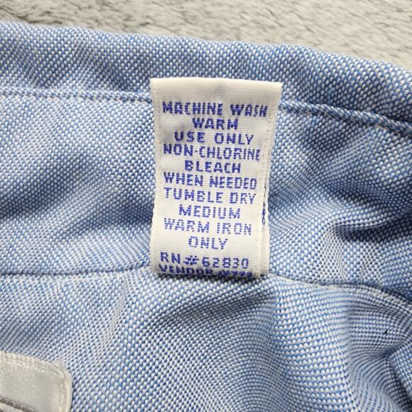 Vintage 90s Lands End Shirt Men L/16 Blue Oxford Short Sleeve Button Down Office - Picture 5 of 9